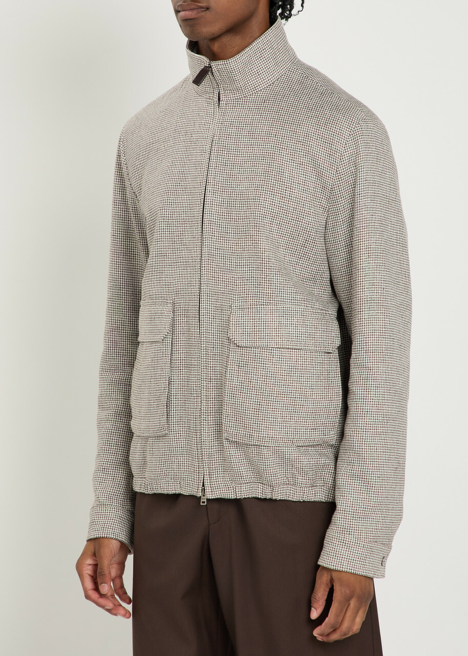 Herno Houndstooth Linen-blend Bomber Jacket Taupe