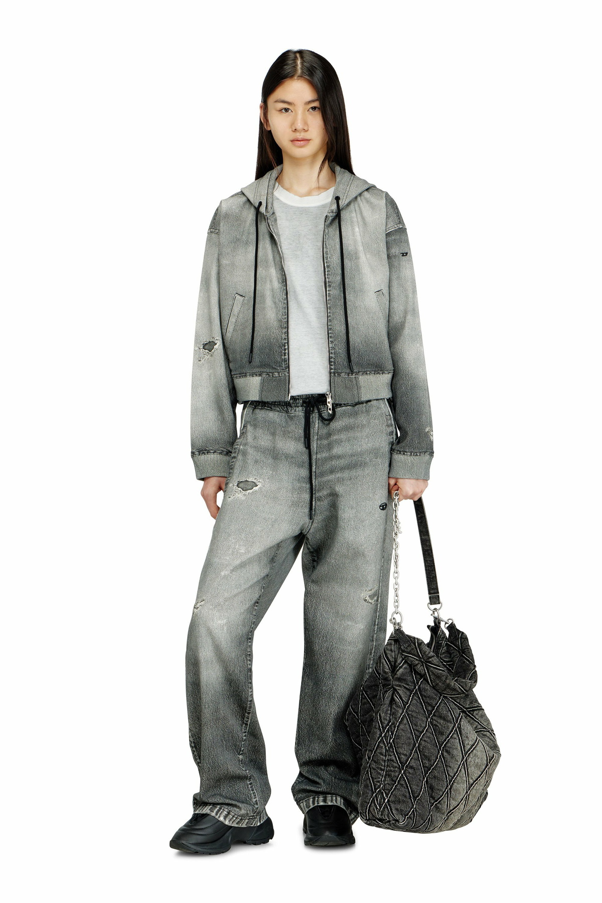 Diesel Zip-up hoodie in trompe l'oeil Jogg Jeans - Sweaters Womens in Grey