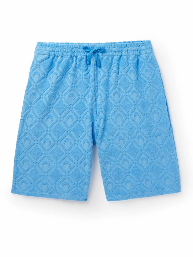 Photo: Marine Serre - Straight-Leg Logo-Jacquard Cotton-Blend Drawstring Terry Shorts - Blue