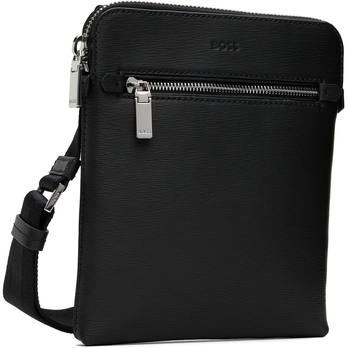 BOSS Black Leather Embossed Logo Envelope Pouch
