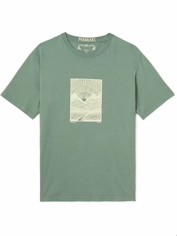 Photo: MANAAKI - Maunga Printed Cotton-Jersey T-Shirt - Green