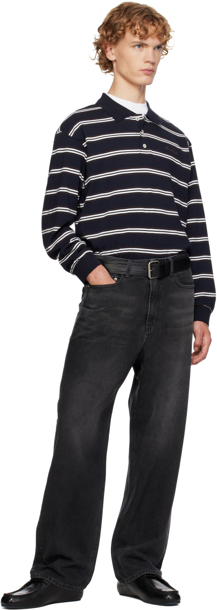 Dunst Navy Stripe Collared Polo