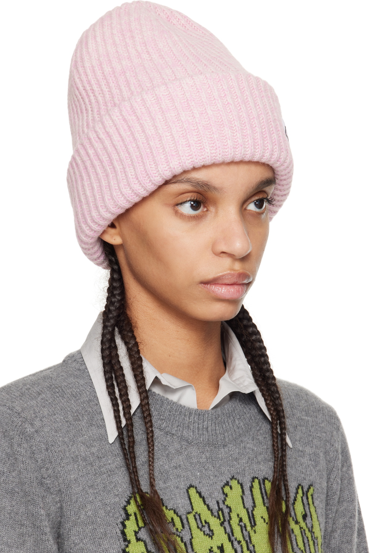 【ひろり】GANNI ピンク リブ編み ビーニー GANNI Pink Fitted Wool Rib Knit Beanie GANNI