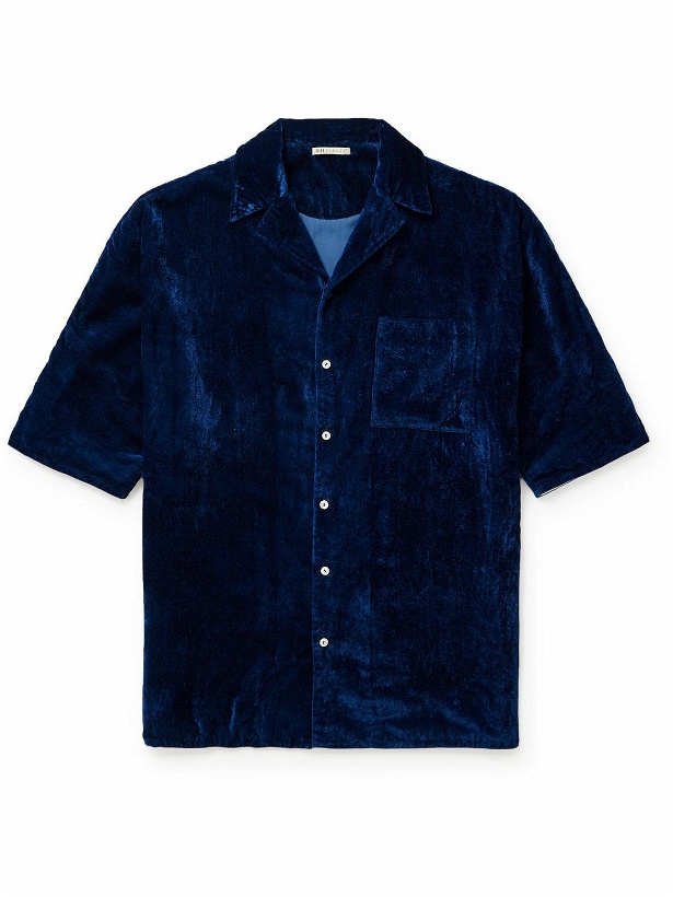 Photo: 11.11/eleven eleven - Camp-Collar Cotton and Silk-Blend Velvet Shirt - Blue