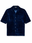 11.11/eleven eleven - Camp-Collar Cotton and Silk-Blend Velvet Shirt - Blue
