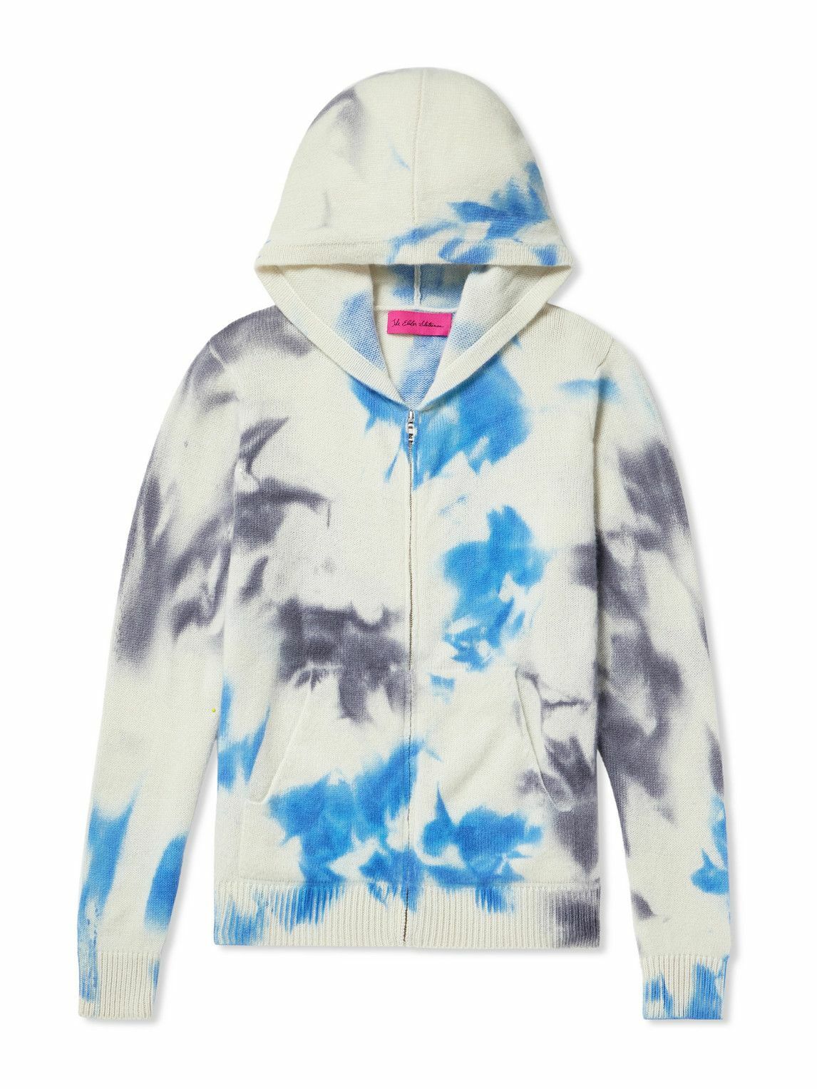 The Elder Statesman Herring Tie Dyed Cashmere Zip Up Hoodie White The Elder Statesman