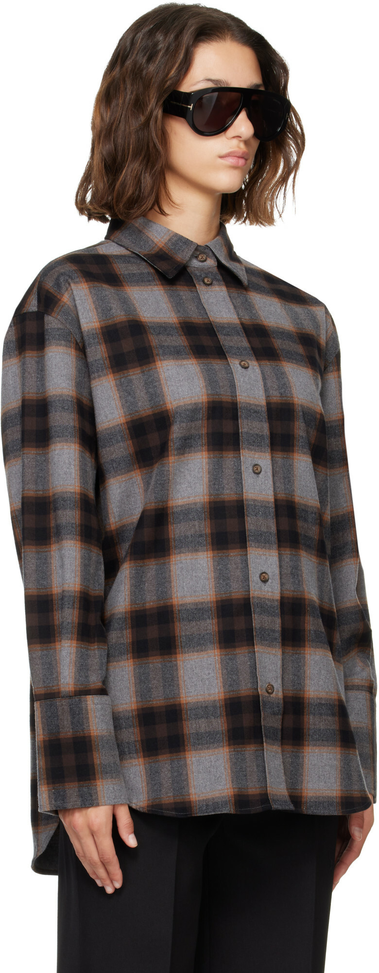 Róhe Gray Flannel Check Overshirt