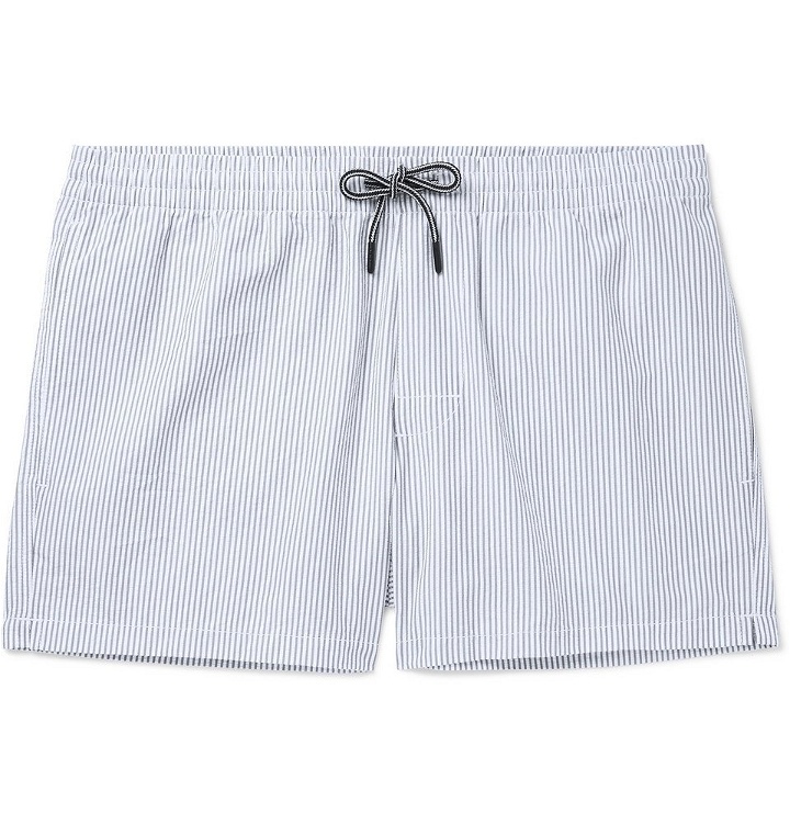 Photo: Club Monaco - Arlen Mid-Length Striped Seersucker Swim Shorts - Light gray