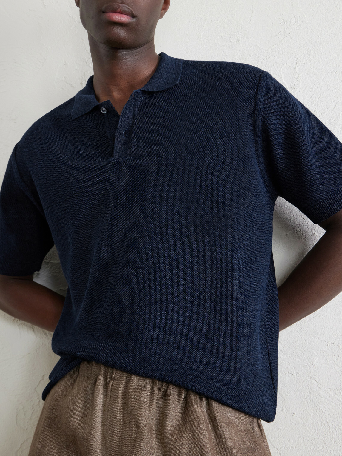 Sunspel - Honeycomb-Knit Linen and Silk-Blend Polo Shirt - Blue