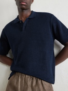 Sunspel - Honeycomb-Knit Linen and Silk-Blend Polo Shirt - Blue