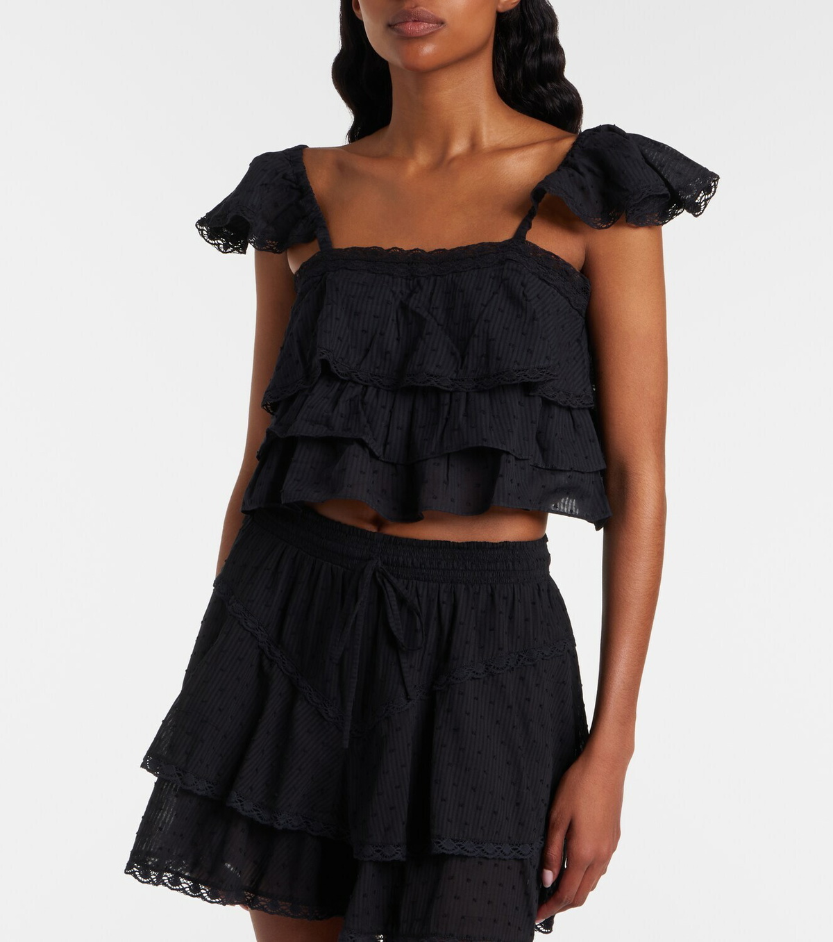 Poupette St Barth Anya ruffled cotton crop top