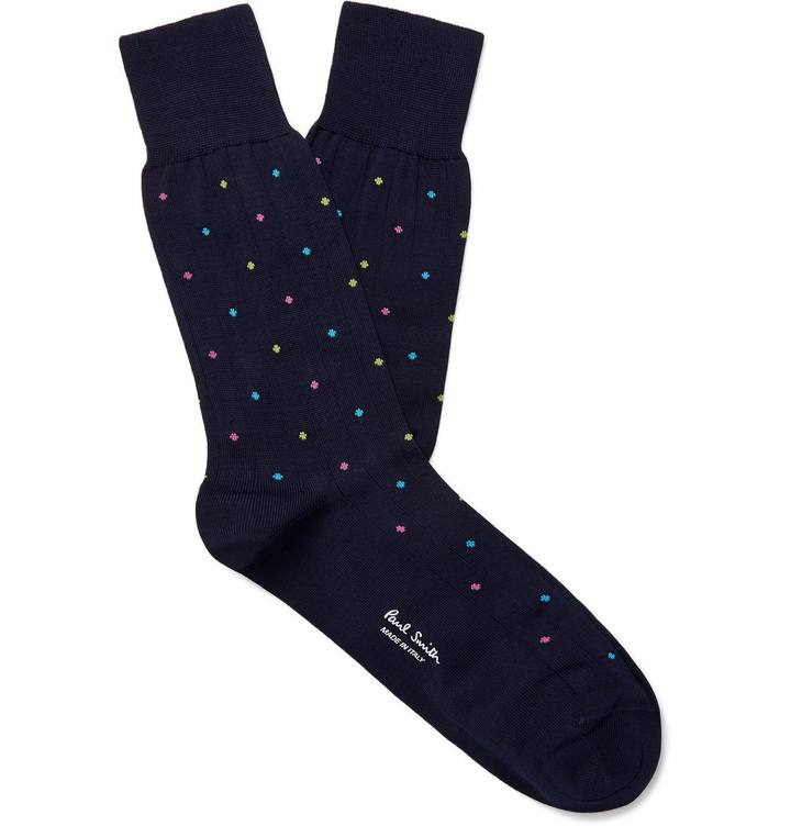 Photo: Paul Smith - Polka-Dot Cotton-Blend Socks - Blue