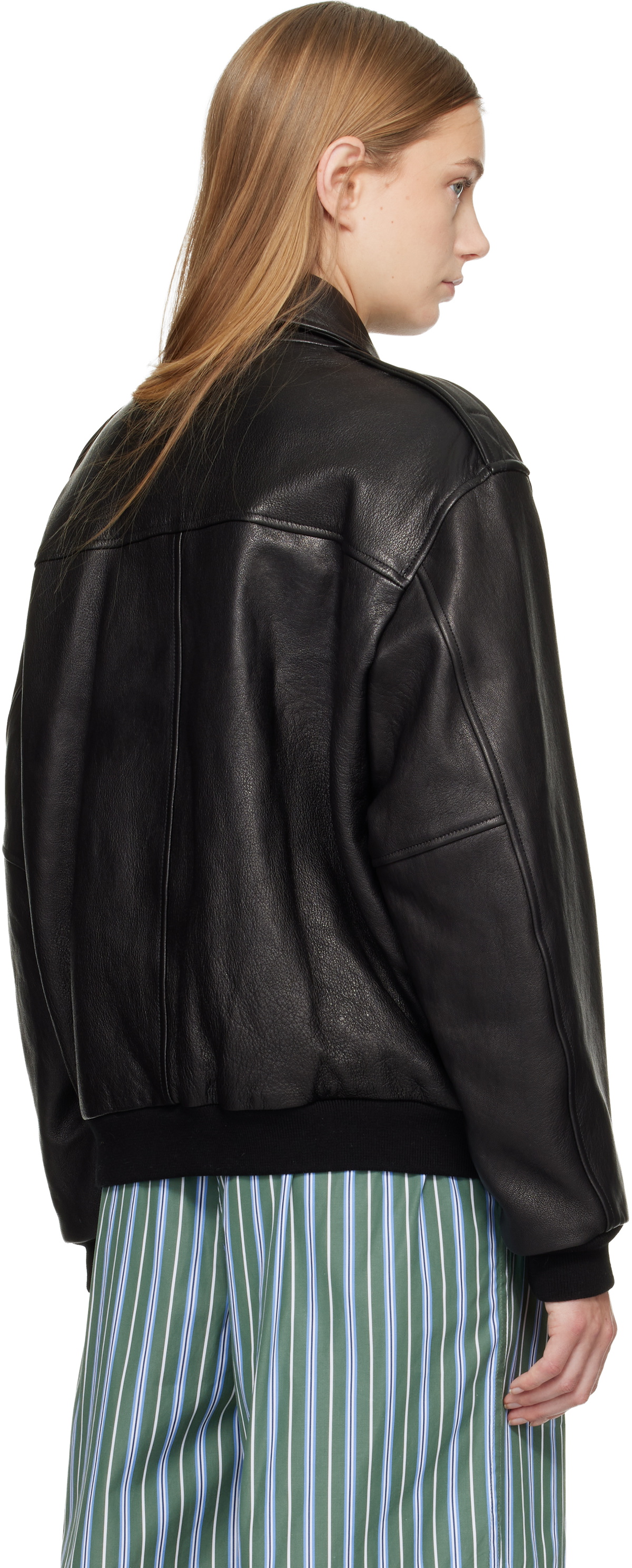 HommeGirls Black Leather Bomber Jacket