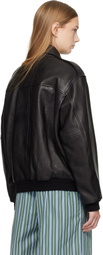 HommeGirls Black Leather Bomber Jacket
