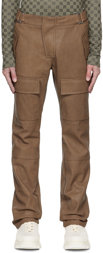 Photo: MISBHV Brown Moto Faux-Leather Trousers