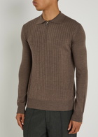 Aurélien Ribbed-knit Wool Polo Shirt Taupe