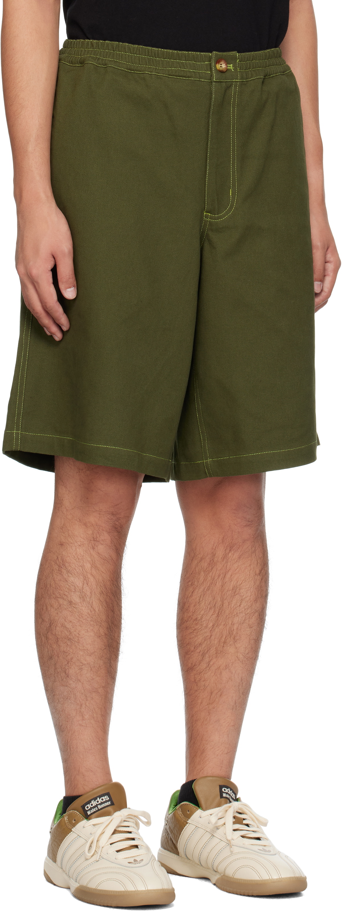 Metalwood Studio Green Zip-Fly Denim Shorts