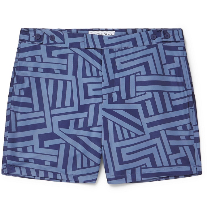 Photo: Frescobol Carioca - Modernist Bretton Short-Length Printed Swim Shorts - Blue