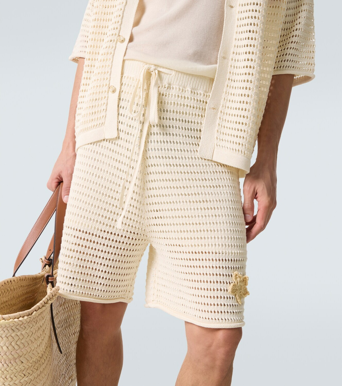 Commas Crochet floral-appliqué open-knit Bermuda shorts