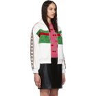 Gucci White and Green Lace Embroidered Zip-Up Sweater