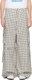 ERL Off-White & Blue Zip-Off Plaid Cargo Pants