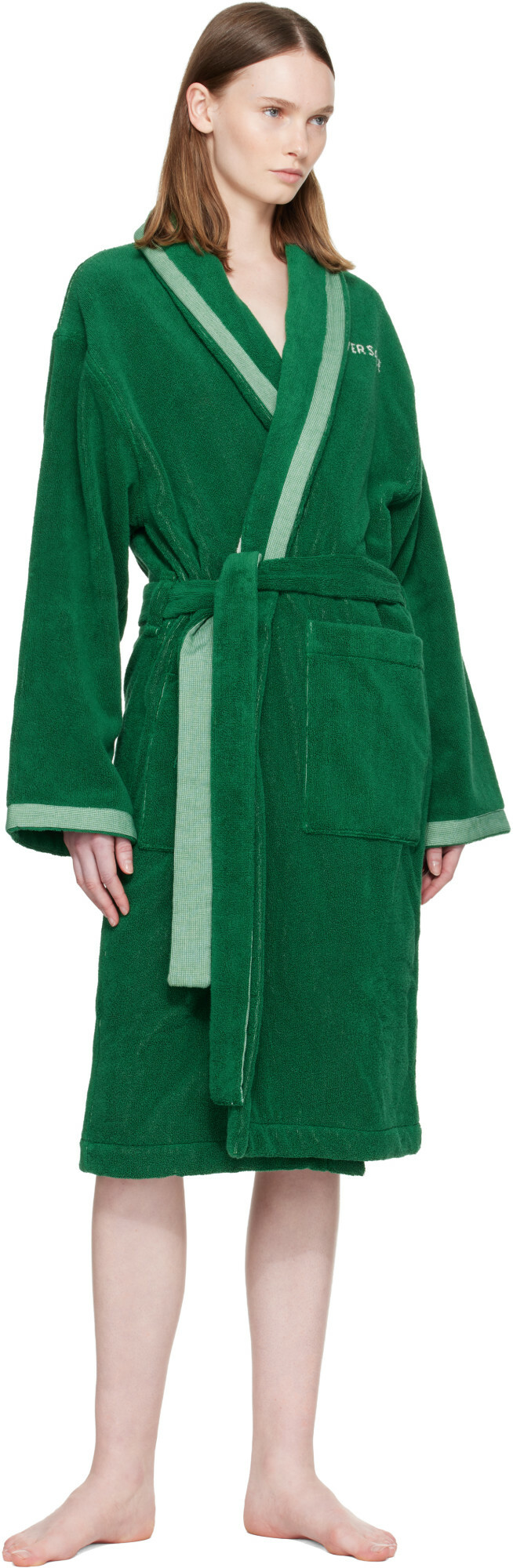 Versace Green Cotton-Terry Jacquard Bathrobe