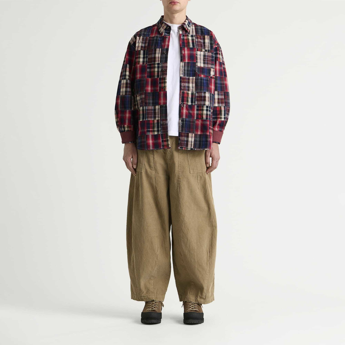 FrizmWORKS Men's Madras Patchwork Relaxed Shirt in Wine