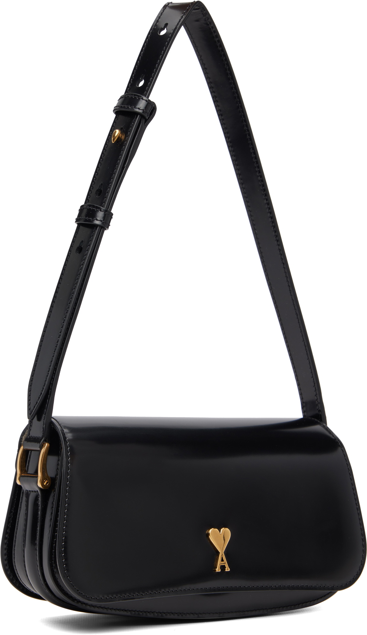 AMI Paris Black Calfskin Leather Paris Paris Shoulder Bag