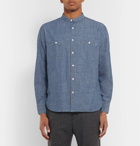 Mr P. - Grandad-Collar Selvedge Cotton-Chambray Shirt - Men - Blue