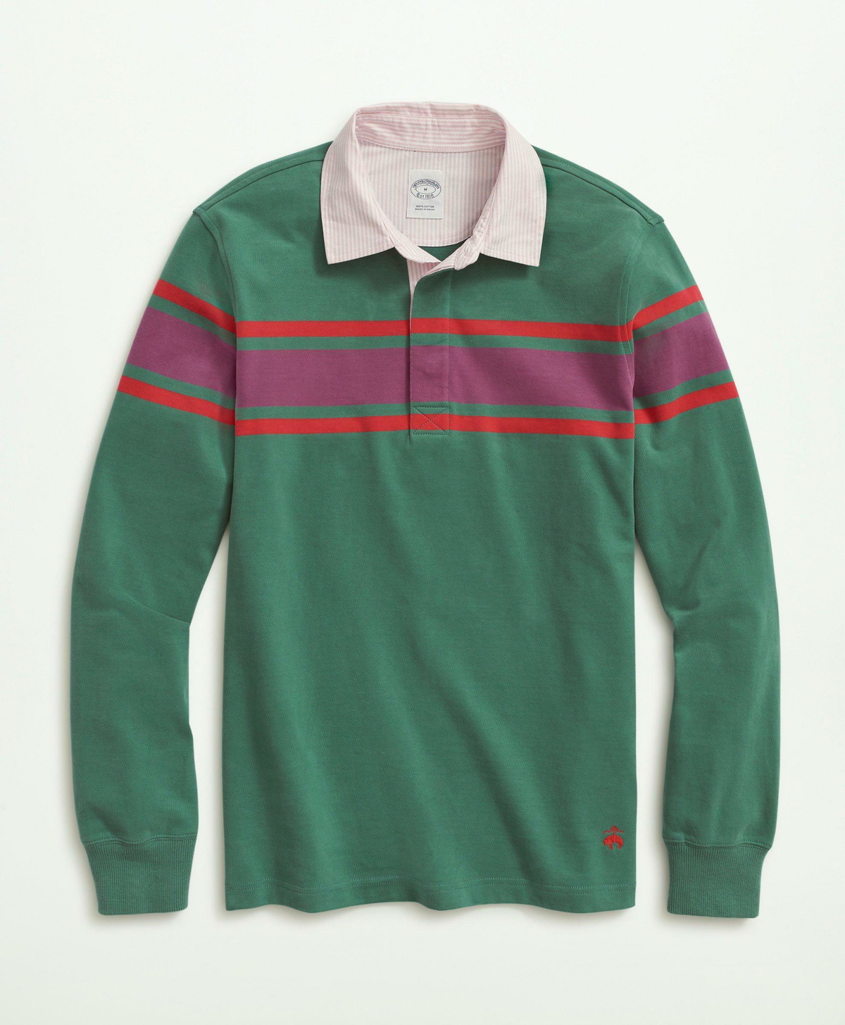 Photo: Brooks Brothers Men's Sueded Cotton Chest Stripe Rugby | Green