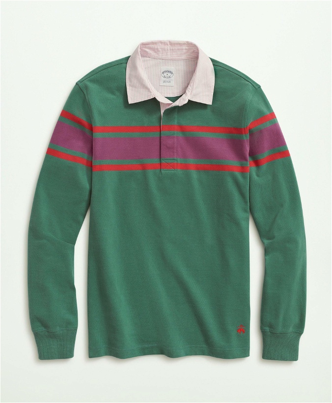 Photo: Brooks Brothers Men's Sueded Cotton Chest Stripe Rugby | Green