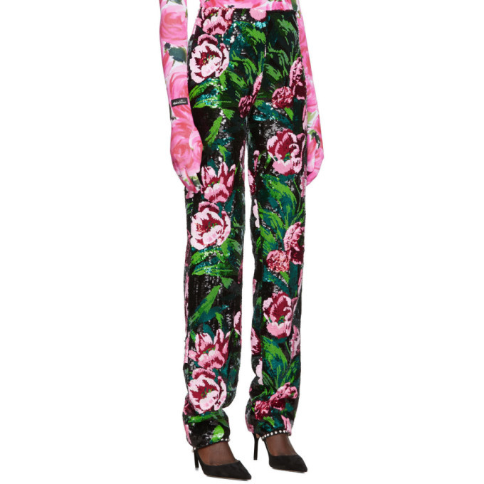 Richard Quinn Black Floral Embellished Trousers