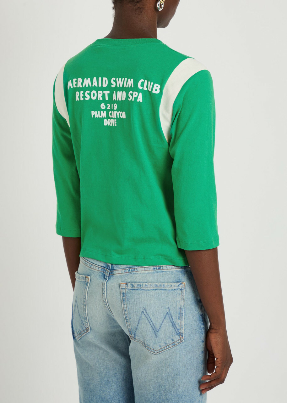 Mother The Better Half Insert Appliquéd Cotton T-shirt Green