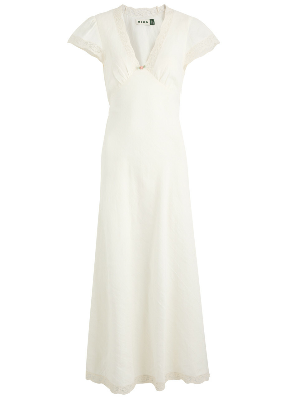 chinese dress ladies Lace Midi Dress, Cream