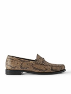 CELINE - Logo-Embellished Snake-Effect Leather Penny Loafers - Brown