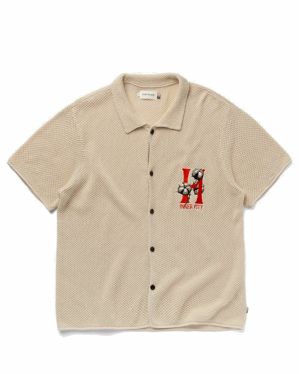 Photo: Honor The Gift Knit H Ss Button Up Beige - Mens - Shortsleeves