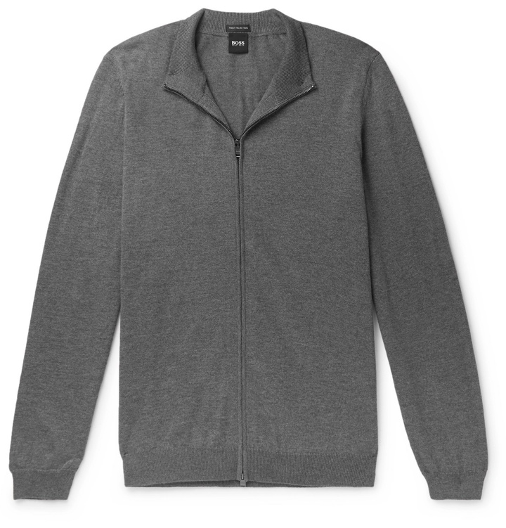 Photo: Hugo Boss - Virgin Wool Zip-Up Sweater - Gray