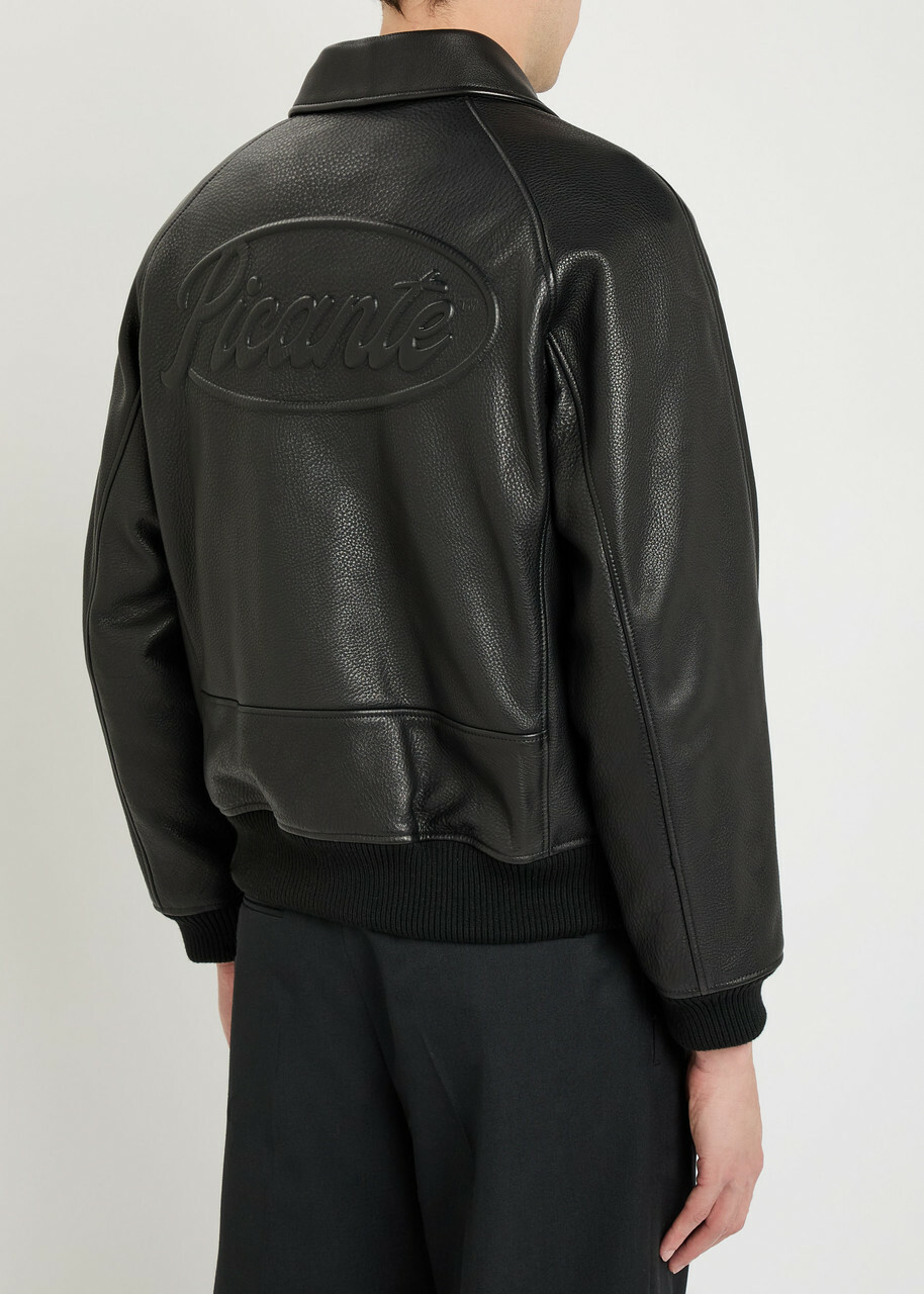 Picante Senna Logo-embossed Leather Jacket Black