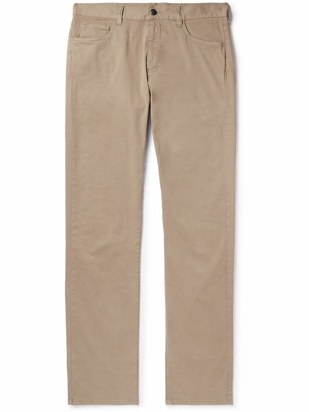 Photo: Canali - Straight-Leg Cotton-Blend Twill Trousers - Brown