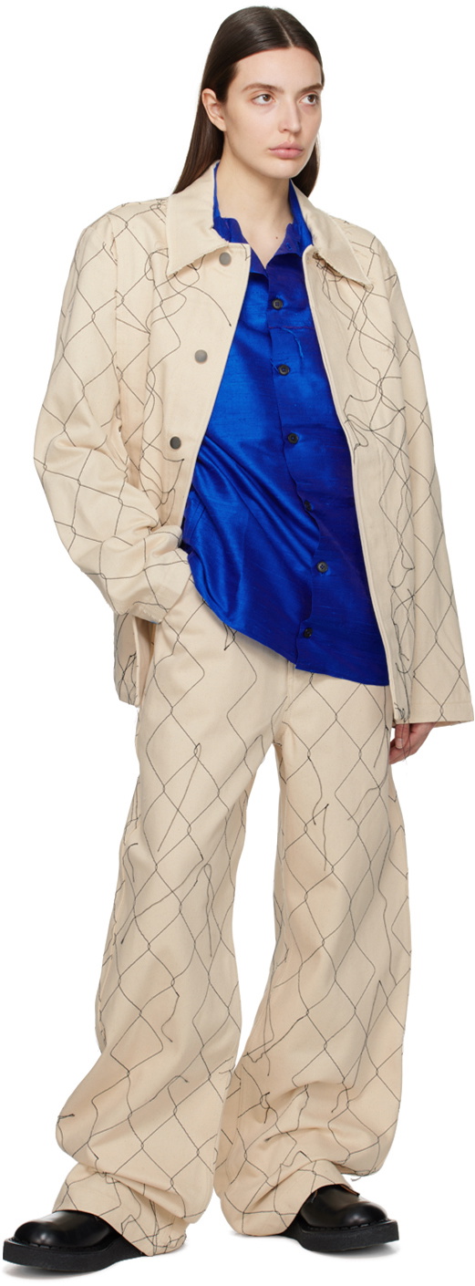 AIREI Beige Embroidered Denim Jacket