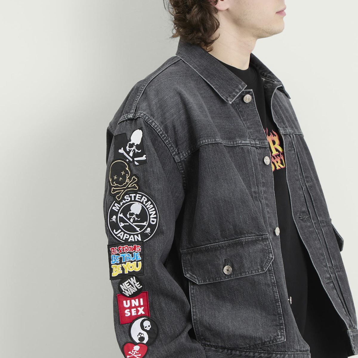 MASTERMIND WORLD Men's Patched Denim Jacket in Black