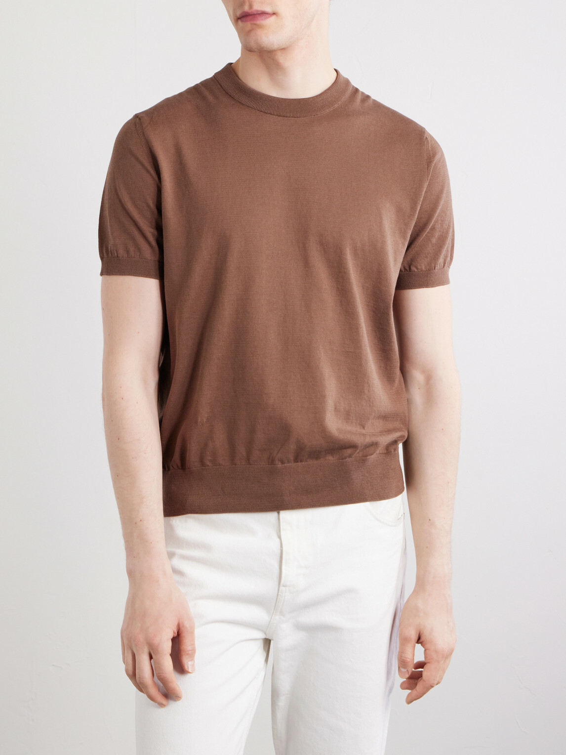 Brioni - Knitted Cotton T-Shirt - Brown