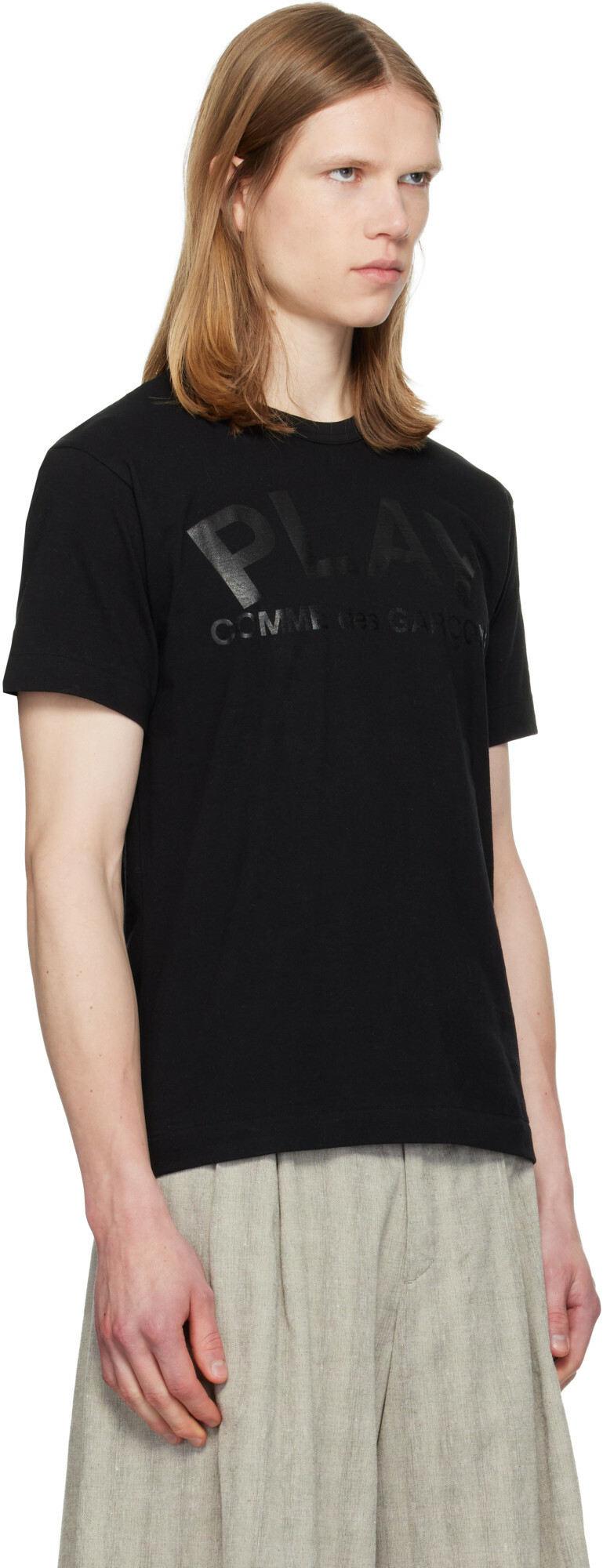 COMME des GARÇONS PLAY Black Logo Text T-shirt
