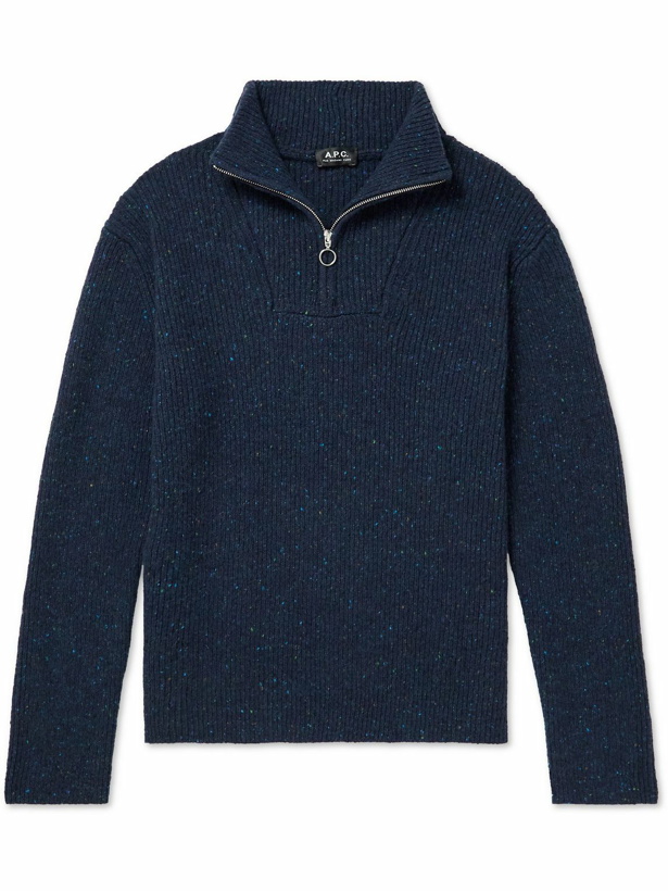 Photo: A.P.C. - Bing Ribbed Wool-Blend Half-Zip Sweater - Blue