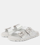Roger Vivier Crystal-embellished metallic leather slides