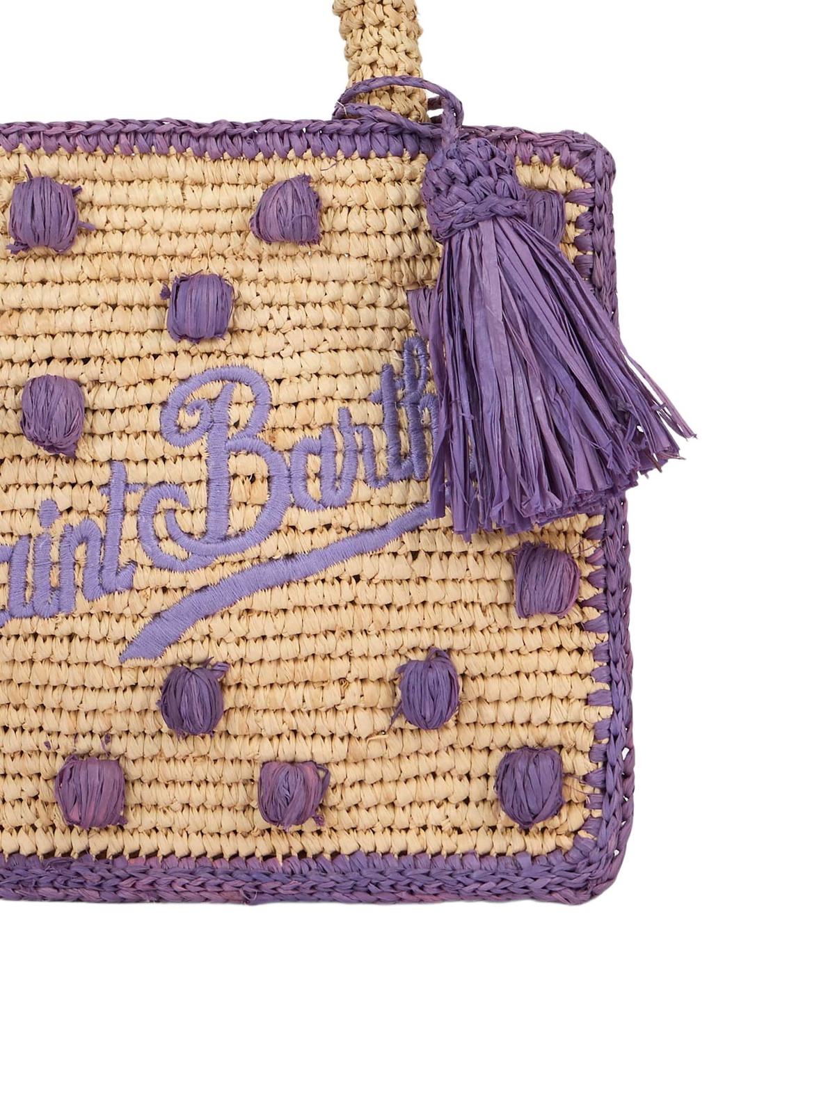 MC2 Saint Barth Beige Natural Mini Vanity Raffia Bag With Polka Dot Appliqués