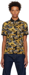 Versace Jeans Couture Black & Yellow Printed Polo