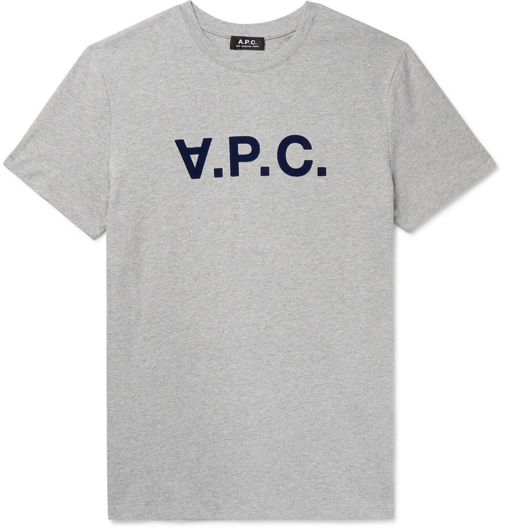 Photo: A.P.C. - Logo-Flocked Mélange Cotton-Jersey T-Shirt - Gray