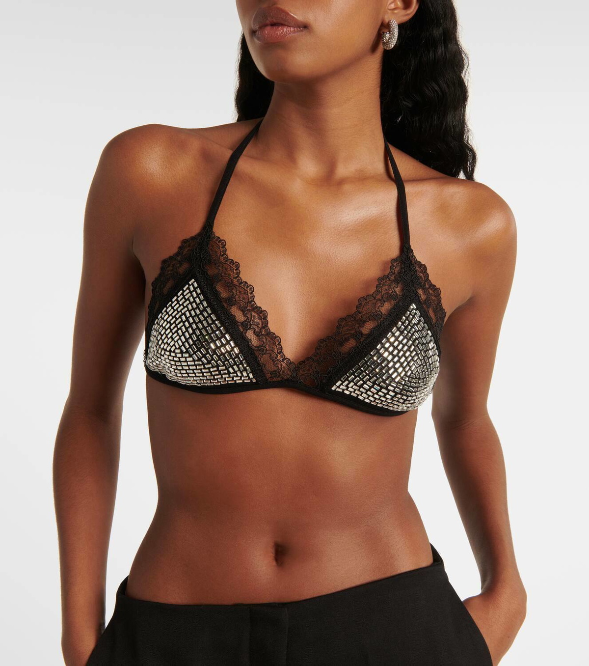 The Attico Embellished tulle bra top