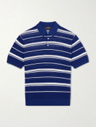 Beams Plus - Striped Knitted Cotton Polo Shirt - Blue